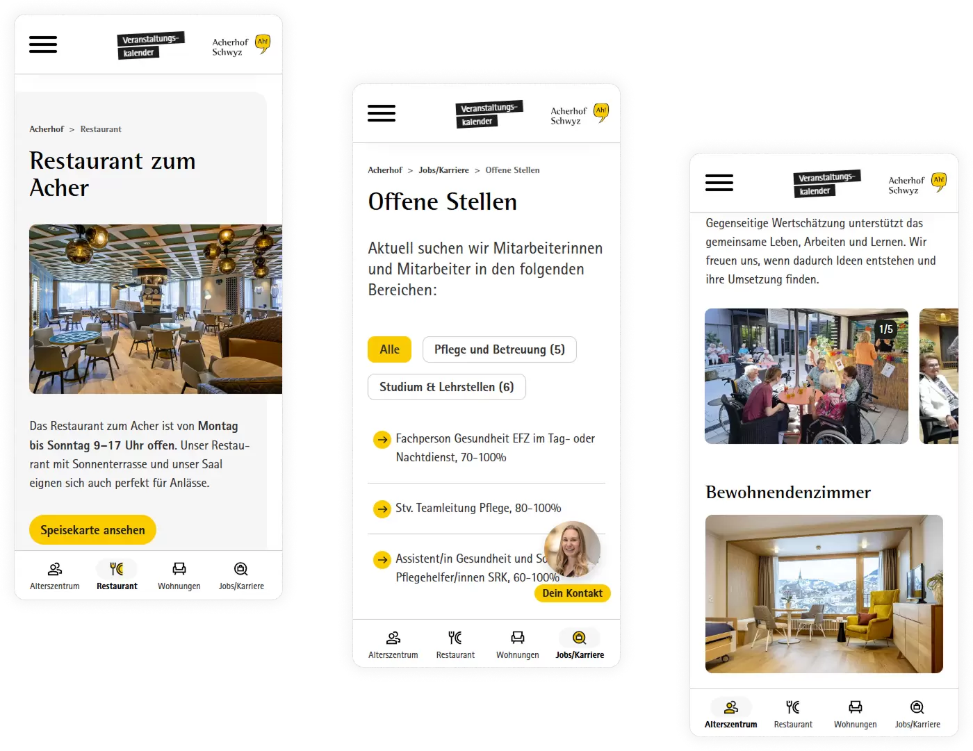 Mobile-Ansichten der Corporate Website mit responsivem Design