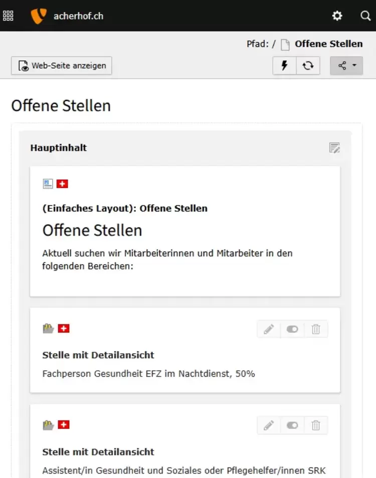 Übersichtliches TYPO3 Backend zur Inhaltspflege