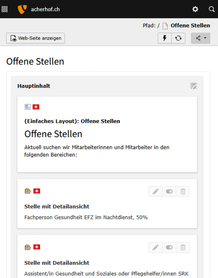 Übersichtliches TYPO3 Backend zur Inhaltspflege