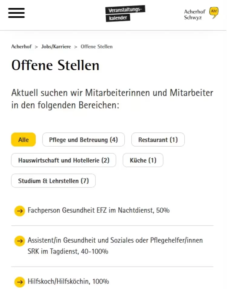 Jobs- und Stellen mit Filtermöglichkeit