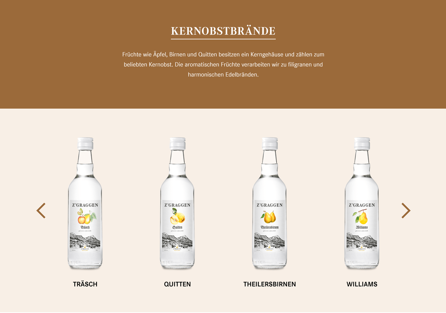 Distillerie-Website Sortiment Zgraggen